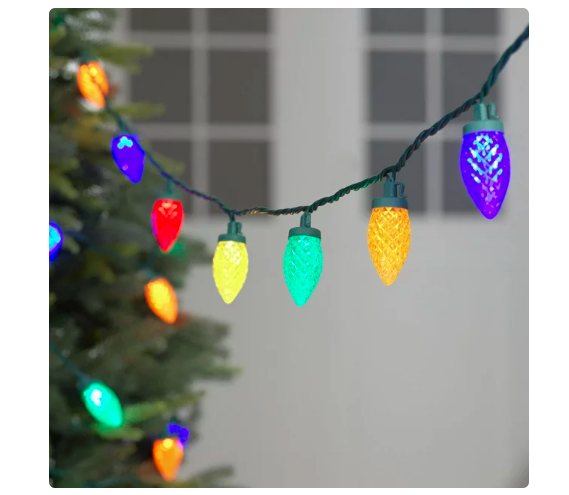 100-Count Multicolor LED Diamond-Cut C9 Christmas Lights, with Green Wire, 59.6', Holiday Time California Distributors Holiday Time 