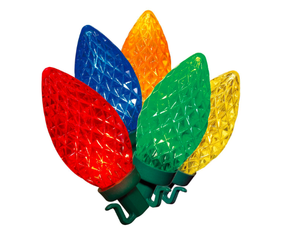 100-Count Multicolor LED Diamond-Cut C9 Christmas Lights, with Green Wire, 59.6', Holiday Time California Distributors Holiday Time 