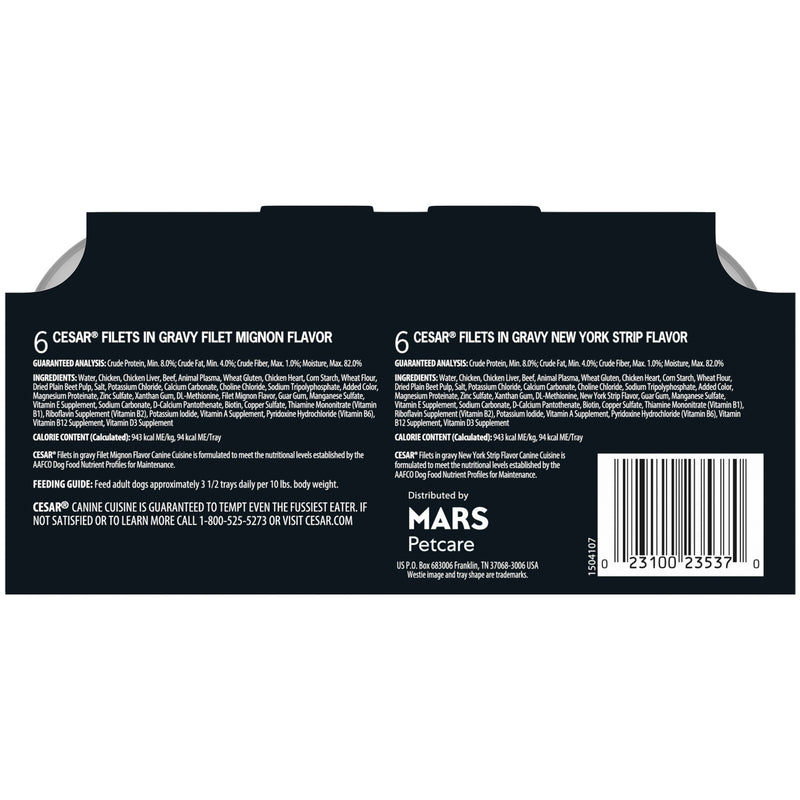 (12 Pack) CESAR Wet Dog Food Filets in Gravy Filet Mignon & New York Strip Flavors Variety Pack, 3.5 oz. Easy Peel Trays - Sherry Wholesale - Distributors and wholesale in United States