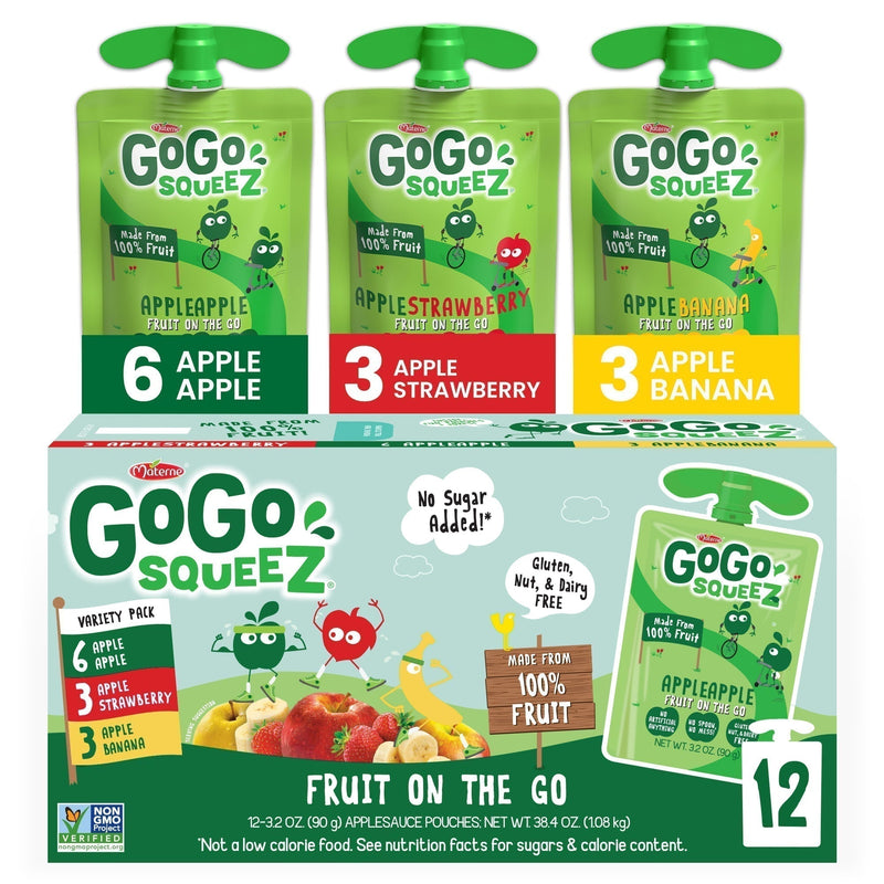 (12 Pack) GoGo Squeez Apple, Banana, and Strawberry Pouch, 3.2 oz, 12 Pack - Sherry Wholesale - Distributors and wholesale in United States