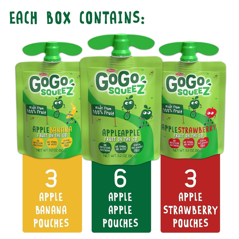 (12 Pack) GoGo Squeez Apple, Banana, and Strawberry Pouch, 3.2 oz, 12 Pack - Sherry Wholesale - Distributors and wholesale in United States