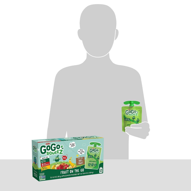 (12 Pack) GoGo Squeez Apple, Banana, and Strawberry Pouch, 3.2 oz, 12 Pack - Sherry Wholesale - Distributors and wholesale in United States