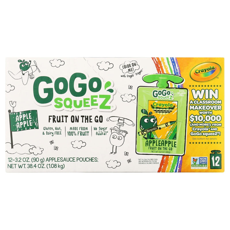 (12 Pack) GoGo Squeez Applesauce Apple Apple Snack Pouch, 3.2 oz - Sherry Wholesale - Distributors and wholesale in United States