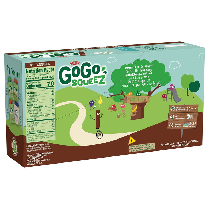 (12 Pack) GoGo Squeez Applesauce Apple Cinnamon Snack Pouch, 3.2 oz, 12 Pack - Sherry Wholesale - Distributors and wholesale in United States