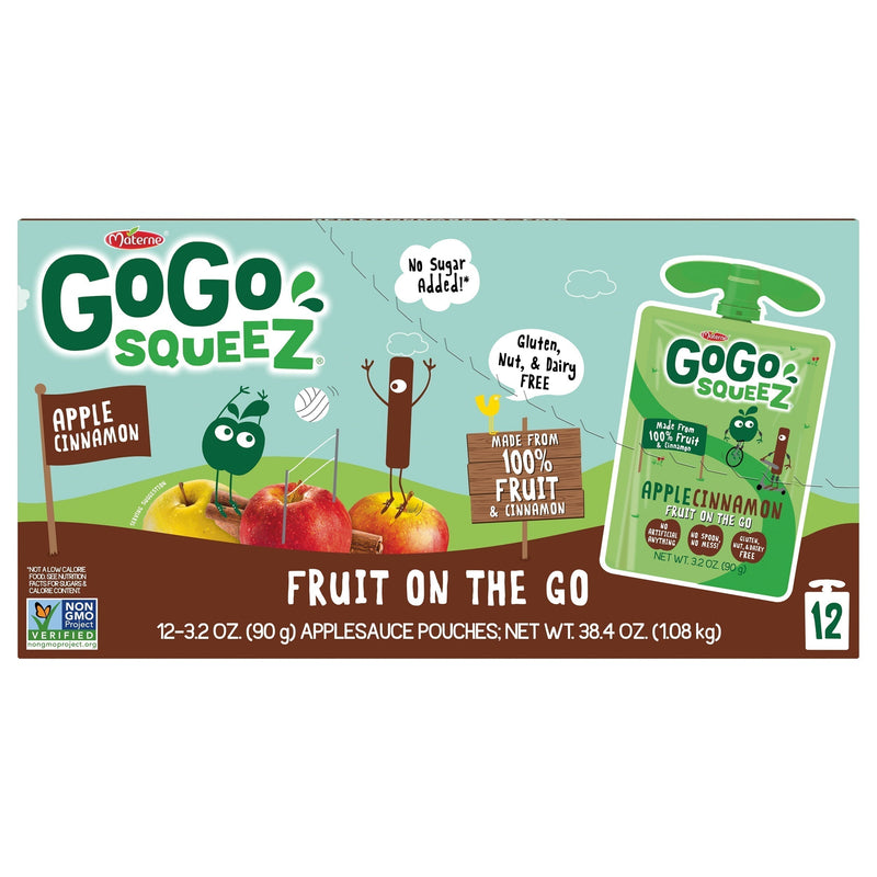 (12 Pack) GoGo Squeez Applesauce Apple Cinnamon Snack Pouch, 3.2 oz, 12 Pack - Sherry Wholesale - Distributors and wholesale in United States