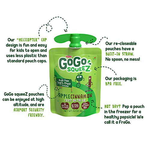 (12 Pack) GoGo Squeez Applesauce Apple Cinnamon Snack Pouch, 3.2 oz, 12 Pack - Sherry Wholesale - Distributors and wholesale in United States