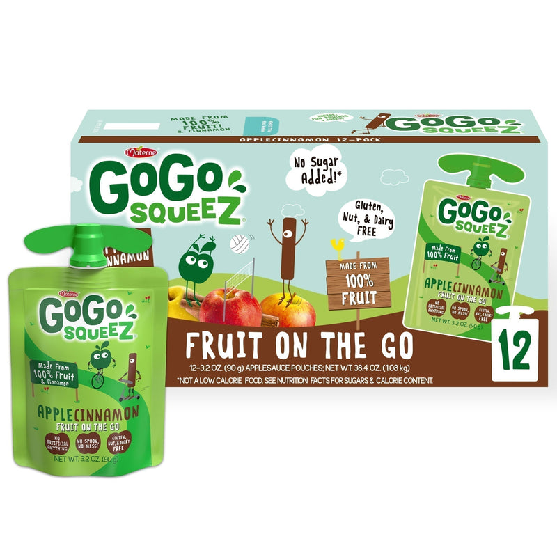 (12 Pack) GoGo Squeez Applesauce Apple Cinnamon Snack Pouch, 3.2 oz, 12 Pack - Sherry Wholesale - Distributors and wholesale in United States
