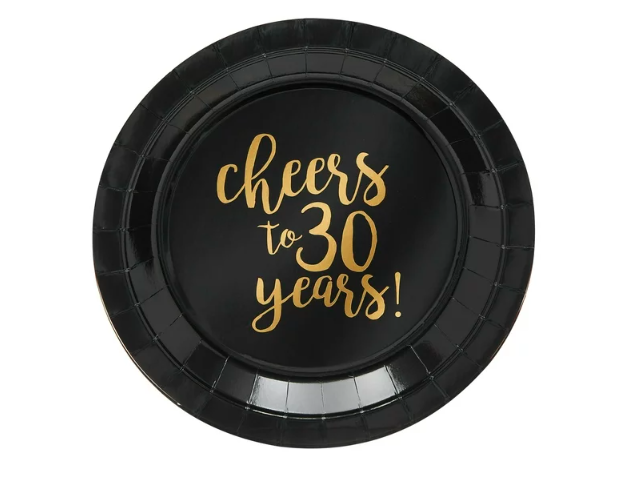 144-Piece Cheers to 30 Years Plates, Napkins, Cutlery, and Cups for Black and Gold 30th Birthday Party Supplies, Anniversary Decorations (Serves 24) California Distributors Juvale 