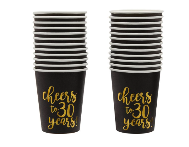 144-Piece Cheers to 30 Years Plates, Napkins, Cutlery, and Cups for Black and Gold 30th Birthday Party Supplies, Anniversary Decorations (Serves 24) California Distributors Juvale 