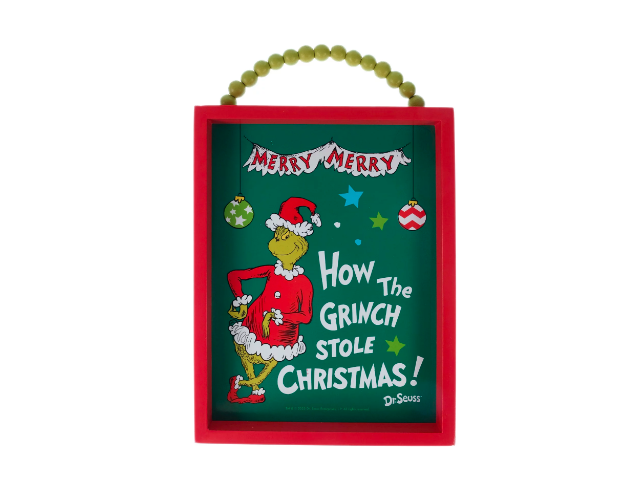 Dr. Seuss "The Grinch Who Stole Christmas, Grinch" Wall Sign, Beaded Hanger, 8.6" Tall, MDF, Green
