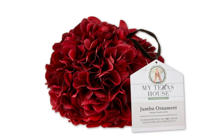 My Texas House Burgundy Amaryllis Ball Ornament, 8"