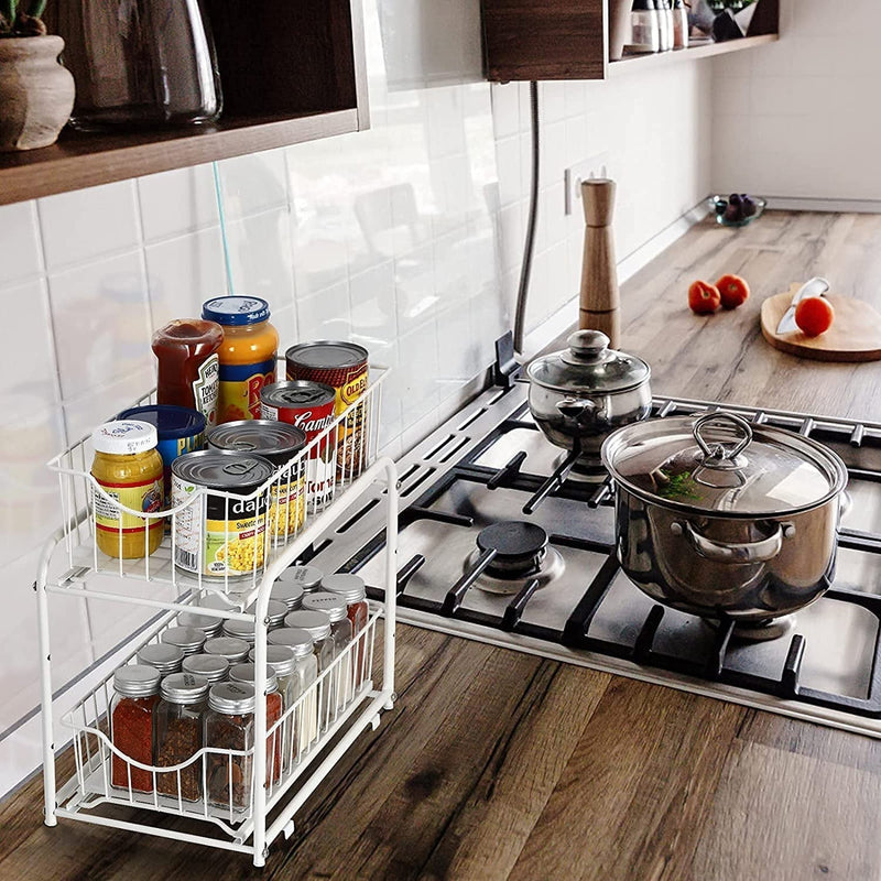 2-Tier Under Sink Storage Sliding Basket Organizer Drawer, White - My Store - Best Wholesale and distributor in United States