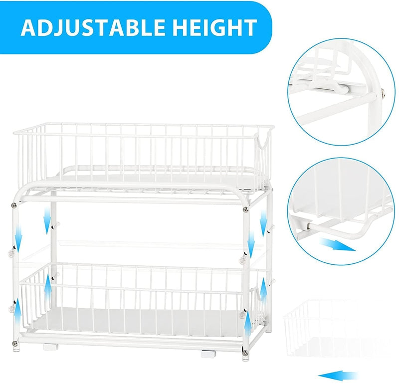 2-Tier Under Sink Storage Sliding Basket Organizer Drawer, White - My Store - Best Wholesale and distributor in United States