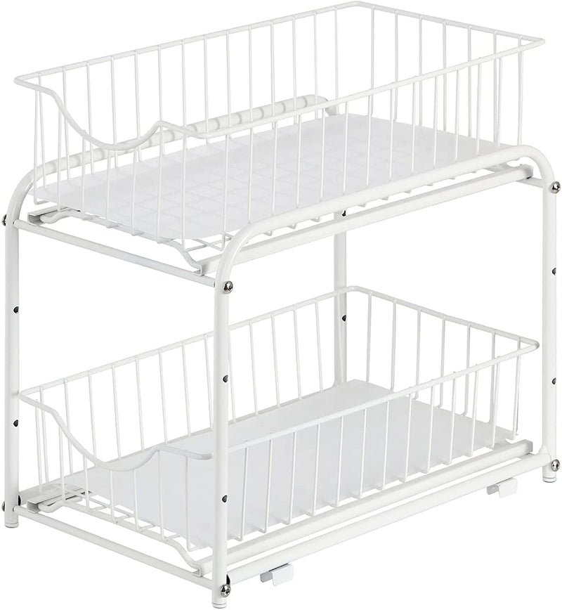 2-Tier Under Sink Storage Sliding Basket Organizer Drawer, White - My Store - Best Wholesale and distributor in United States