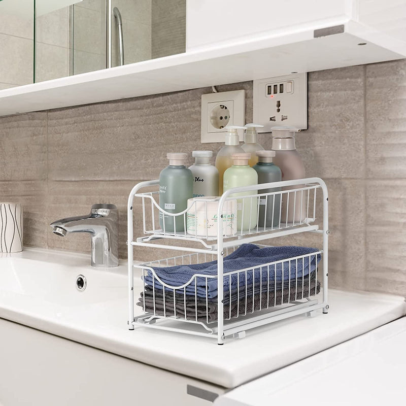 2-Tier Under Sink Storage Sliding Basket Organizer Drawer, White - My Store - Best Wholesale and distributor in United States