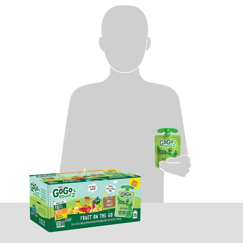 (20 Pack) GoGo Apple Apple, Apple Banana, Apple Mango Applesauce, 3.2 oz - Sherry Wholesale - Distributors and wholesale in United States