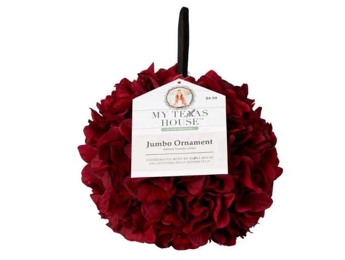 My Texas House Burgundy Amaryllis Ball Ornament, 8"