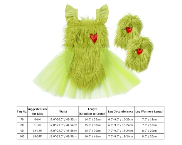 IBTOM CASTLE Newborn Infant Baby Girls Elk Christmas Grinch Clothes with Reindeer Hairband Fancy Dress up Gown Party Princess Outfits 6-12 Months Green - Heart
