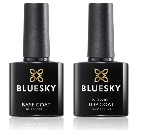 Bluesky Gel Nail Polishes, No Wipe Top Coat and Base Coat, Soak Off LED UV Gel Nail Polish Set, Long Lasting, Shiny, High Gloss Finish, Clear, 2 x 10ml Bottles - Sherry Wholesale - Distributors and wholesale in United States