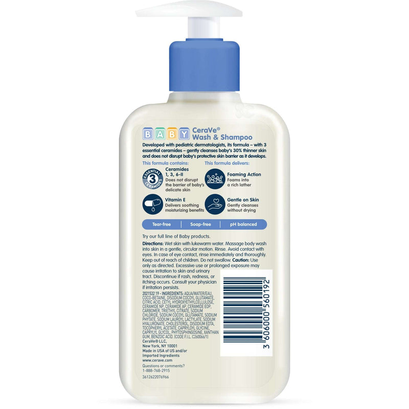 CeraVe Baby Wash & Shampoo, Tear Free baby Soap for Sensitive baby, 8 fl oz - Sherry Wholesale - Distributors and wholesale in United States