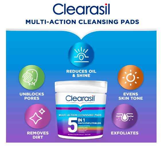 Clearasil 5-In-1 Ultra Cleansing Salicylic Acid Pads, Face Exfoliating For Acne Prone Skin, Unblock Pores, Reduces Blackheads, Pimples & Excess Oil, Everyday Spot Prevention, Pack of 65 - Sherry Wholesale - Distributors and wholesale in United States
