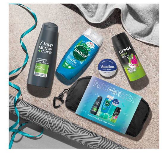 Dove Men+Care, Vaseline, RADOX, LYNX Ready to Recharge Gift Set shampoo & conditioner, lip balm, shower gel, body spray perfect for his daily routine 4 piece - Sherry Wholesale - Distributors and wholesale in United States
