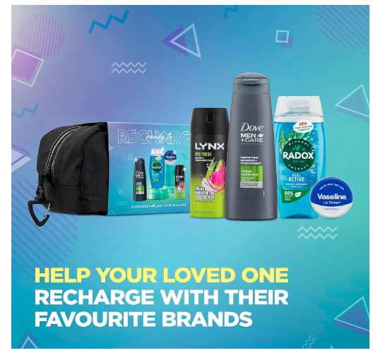 Dove Men+Care, Vaseline, RADOX, LYNX Ready to Recharge Gift Set shampoo & conditioner, lip balm, shower gel, body spray perfect for his daily routine 4 piece - Sherry Wholesale - Distributors and wholesale in United States