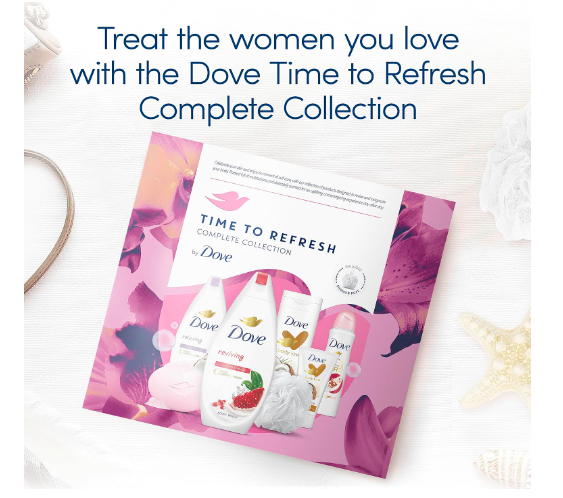 Dove Time to Refresh Complete Collection Gift Set with a luxury shower puff perfect gifts for her 6 piece - Sherry Wholesale - Distributors and wholesale in United States