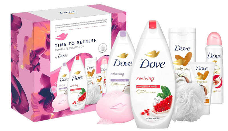 Dove Time to Refresh Complete Collection Gift Set with a luxury shower puff perfect gifts for her 6 piece - Sherry Wholesale - Distributors and wholesale in United States