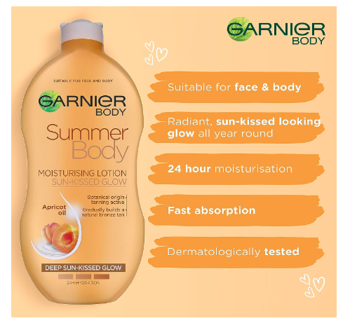 Garnier Summer Body Gradual Self Tan Moisturiser Dark, Hydrating Tanning Lotion For A Glowing Sunkissed Tan, Apricot, 400 Ml, Pack Of 1 - Sherry Wholesale - Distributors and wholesale in United States
