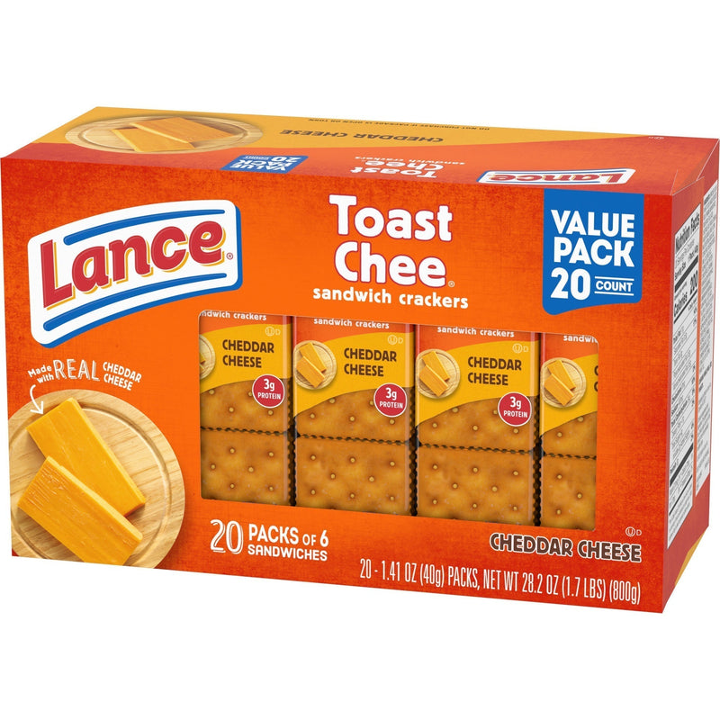 Lance Sandwich Crackers, ToastChee Cheddar, 20 Individually Wrapped Packs, 6 Sandwiches Each - Sherry Wholesale - Distributors and wholesale in United States