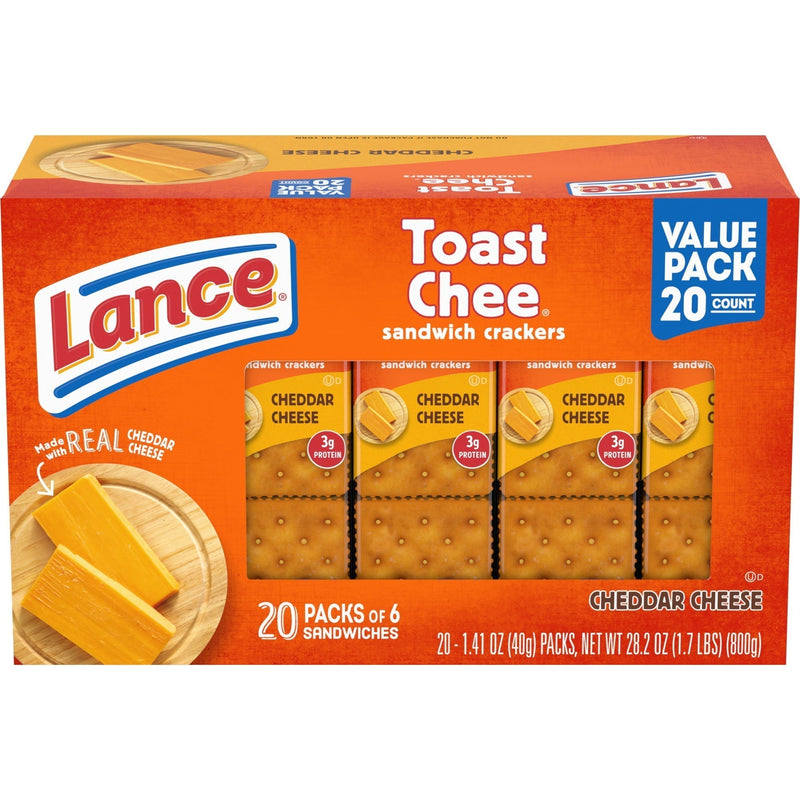 Lance Sandwich Crackers, ToastChee Cheddar, 20 Individually Wrapped Packs, 6 Sandwiches Each - Sherry Wholesale - Distributors and wholesale in United States