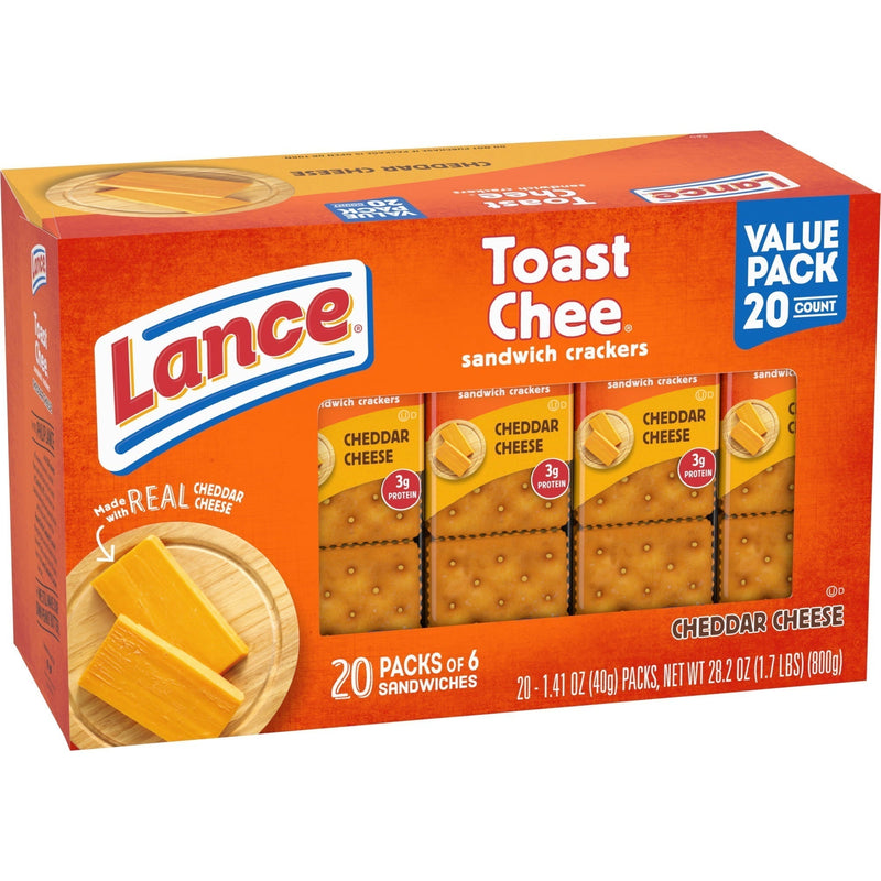 Lance Sandwich Crackers, ToastChee Cheddar, 20 Individually Wrapped Packs, 6 Sandwiches Each - Sherry Wholesale - Distributors and wholesale in United States
