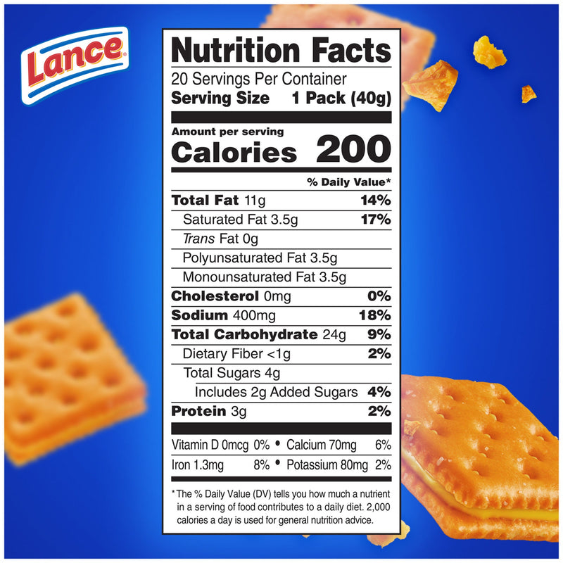 Lance Sandwich Crackers, ToastChee Cheddar, 20 Individually Wrapped Packs, 6 Sandwiches Each - Sherry Wholesale - Distributors and wholesale in United States