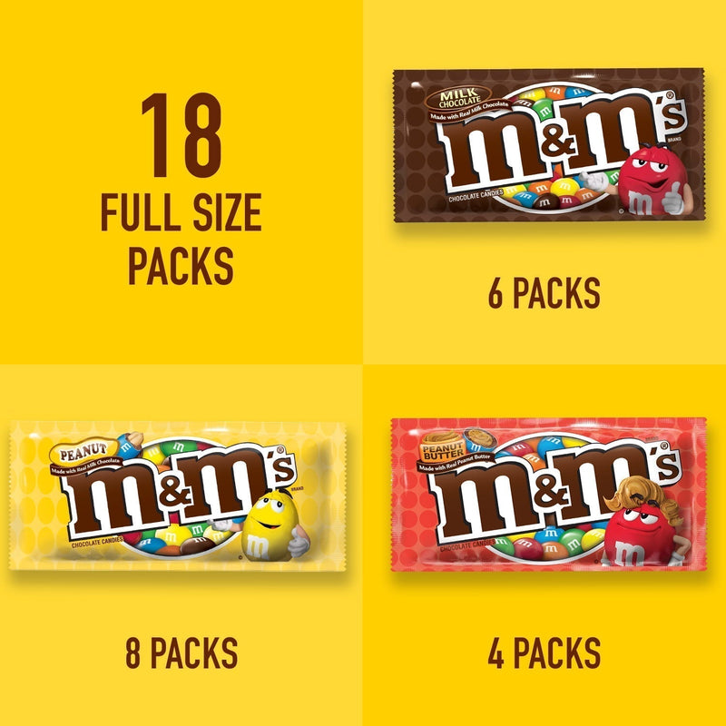 M&M's Variety Pack Full Size Milk Chocolate Candy Bars - 18 Ct - Sherry Wholesale - Distributors and wholesale in United States