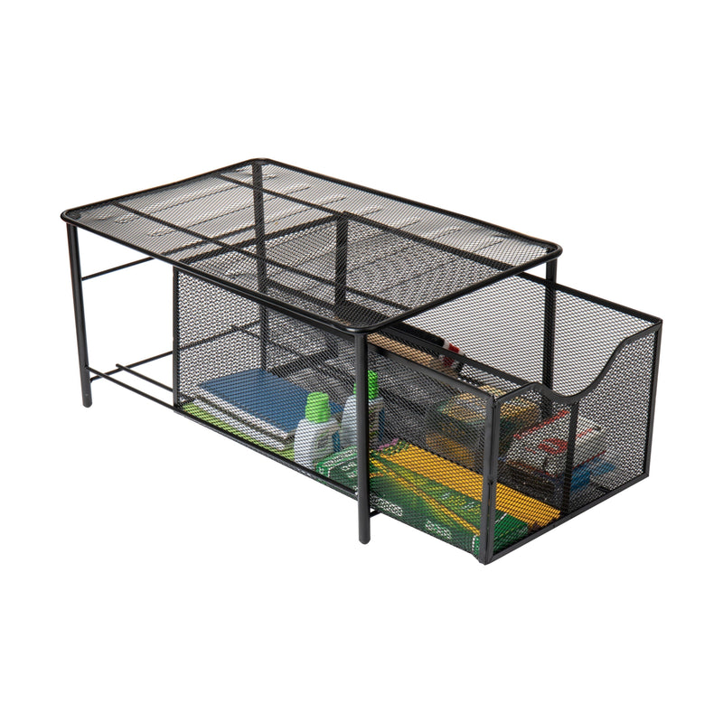 Mind Reader Network Collection, 2-Compartment Sliding Basket Storage, Kitchen, Desk, Makeup, Cabinet Organizer, Metal Mesh, Black - My Store - Best Wholesale and distributor in United States