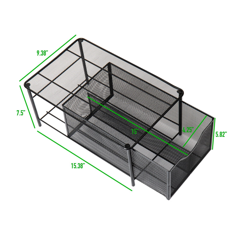 Mind Reader Network Collection, 2-Compartment Sliding Basket Storage, Kitchen, Desk, Makeup, Cabinet Organizer, Metal Mesh, Black - My Store - Best Wholesale and distributor in United States
