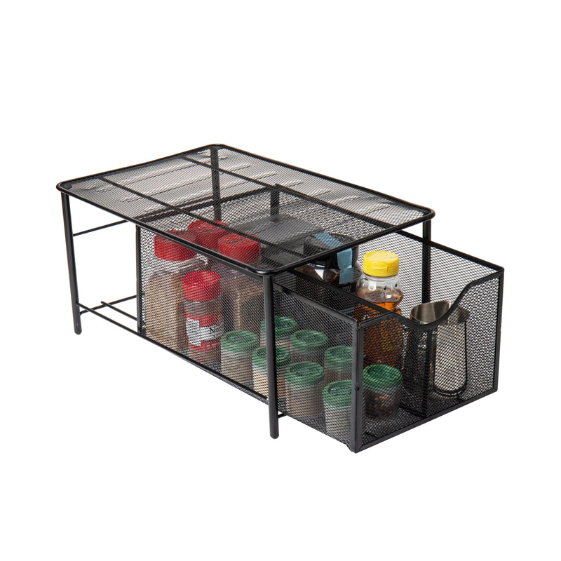 Mind Reader Network Collection, 2-Compartment Sliding Basket Storage, Kitchen, Desk, Makeup, Cabinet Organizer, Metal Mesh, Black - My Store - Best Wholesale and distributor in United States