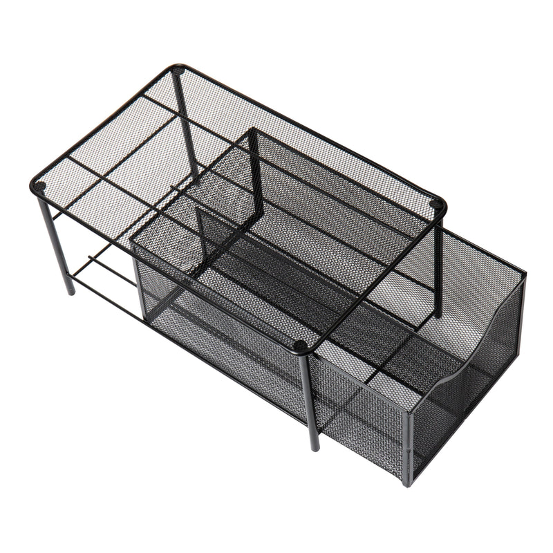 Mind Reader Network Collection, 2-Compartment Sliding Basket Storage, Kitchen, Desk, Makeup, Cabinet Organizer, Metal Mesh, Black - My Store - Best Wholesale and distributor in United States