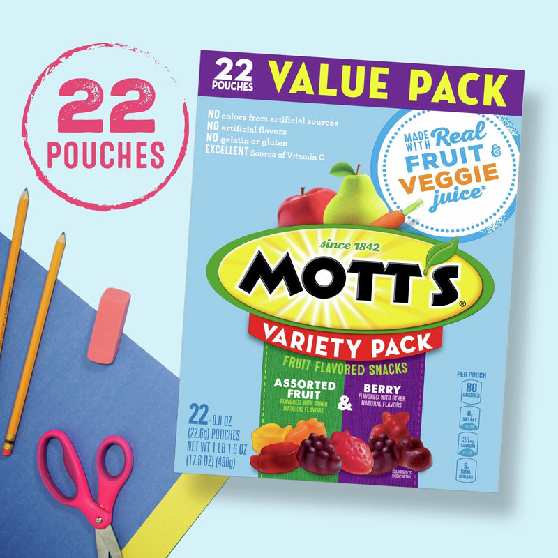 Mott's Fruit Flavored Snacks, Variety Value Pack, Gluten Free, 22 ct - Sherry Wholesale - Distributors and wholesale in United States