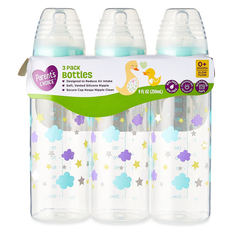 Parent's Choice Standard Neck Bottles, 9 fl oz, Newborn Aged 0+ Months, 3 Count, Multicolor, Neutral - Sherry Wholesale - Distributors and wholesale in United States