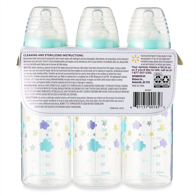 Parent's Choice Standard Neck Bottles, 9 fl oz, Newborn Aged 0+ Months, 3 Count, Multicolor, Neutral - Sherry Wholesale - Distributors and wholesale in United States