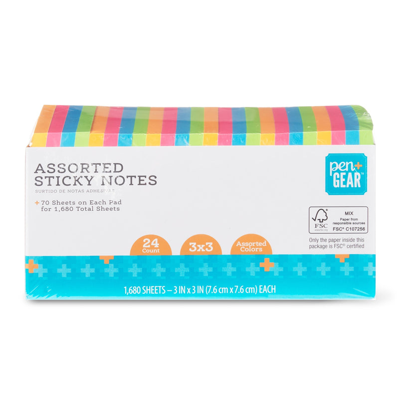 Pen + Gear Paper Sticky Notes, Neon, 3" x 3", 1680 Sheets, 24 counts SN Distributors Pen+Gear 