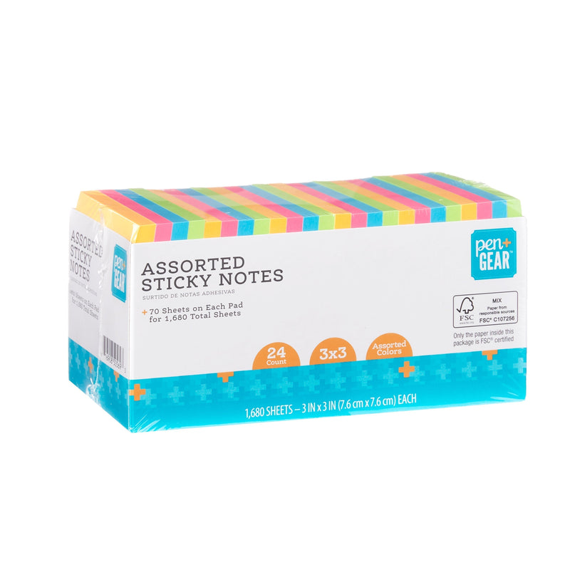 Pen + Gear Paper Sticky Notes, Neon, 3" x 3", 1680 Sheets, 24 counts SN Distributors Pen+Gear 