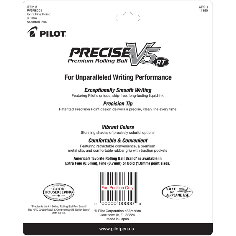 Pilot Precise V5 Retractable Rolling Ball Pens, Extra Fine Point, Assorted Ink, 8 Count SN Distributors Pilot 