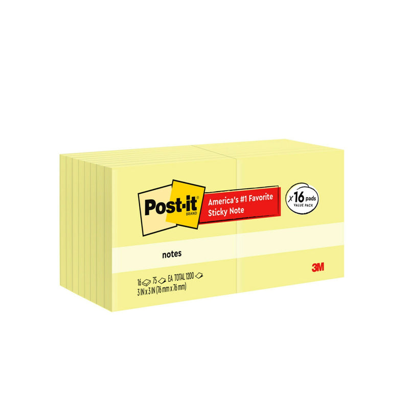 Post-it Sticky Notes Value Pack, 3 in x 3 in, Canary Yellow, 16 Pads SN Distributors Post-it 