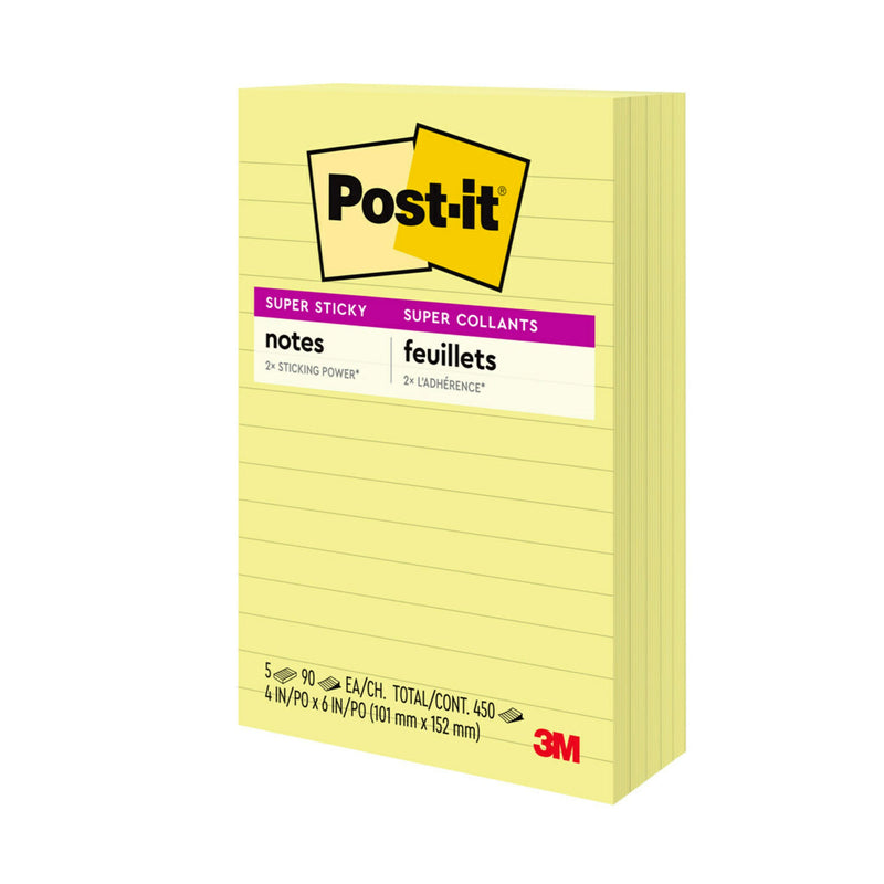 Post-it Super Sticky Lined Notes, 4" x 6", Canary Yellow, 5 Pads SN Distributors Post-it 