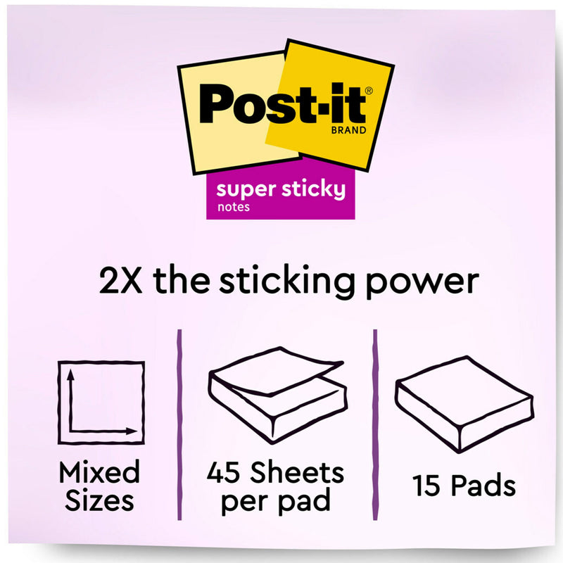 Post-it Super Sticky Notes, Assorted Sizes, Supernova Neons, Lined, 15 Pads SN Distributors Post-it 