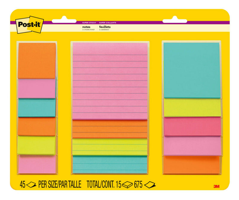 Post-it Super Sticky Notes, Assorted Sizes, Supernova Neons, Lined, 15 Pads SN Distributors Post-it 