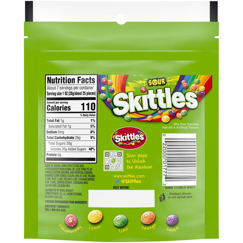 Skittles Sour Candy, Gummy Candy Grab N Go - 7.2 oz Bag., 5 pk. - Sherry Wholesale - Distributors and wholesale in United States
